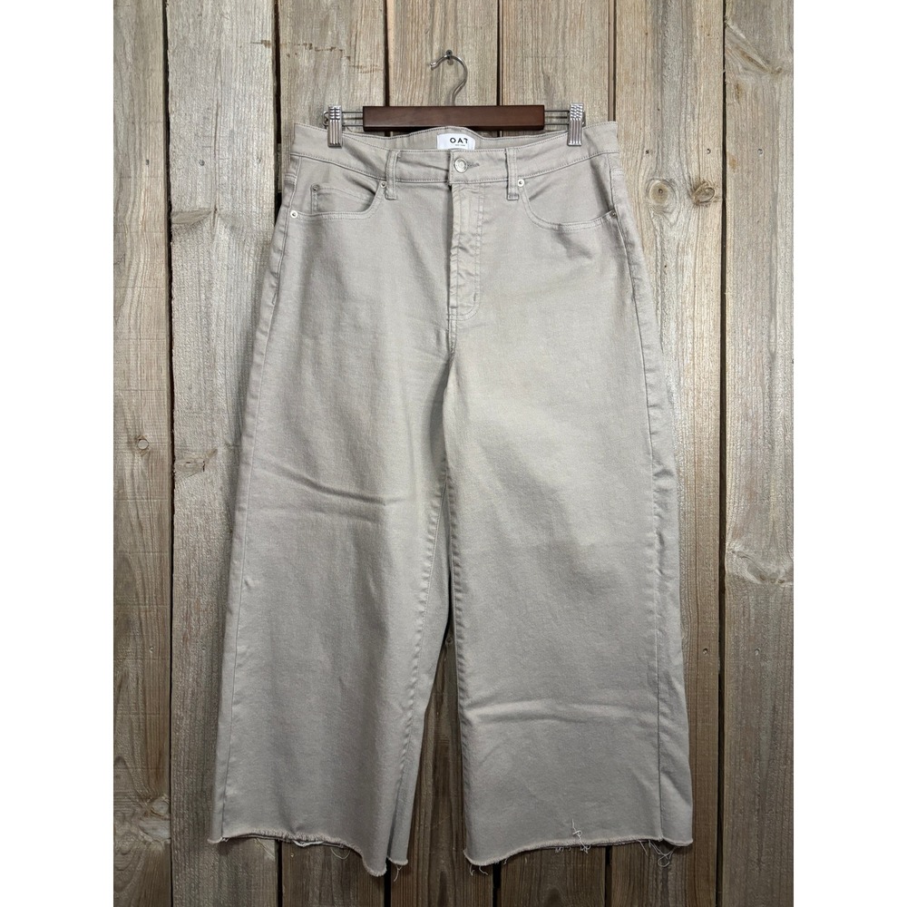 OAT New York High-Rise Wide-Leg Crop Pants Tan Stone Size‎ 31 Raw Hem 1041-GD-ME